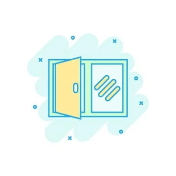 Window icon in comic style. Exterior frame vector cartoon illustration on whi Illustrazione stock