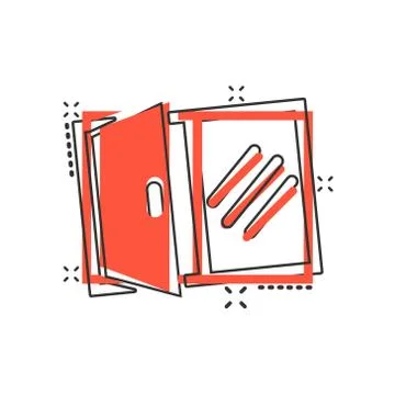 Window icon in comic style. Exterior frame vector cartoon illustration on whi Stock Illustration