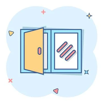 Window icon in comic style. Exterior frame vector cartoon illustration on whi Stock Illustration