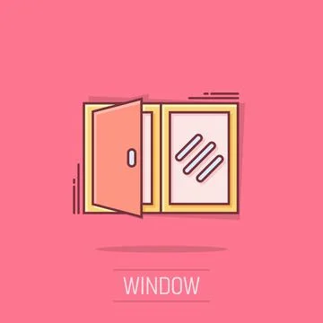 Window icon in comic style. Exterior frame vector cartoon illustration on w.. Illustrazione stock