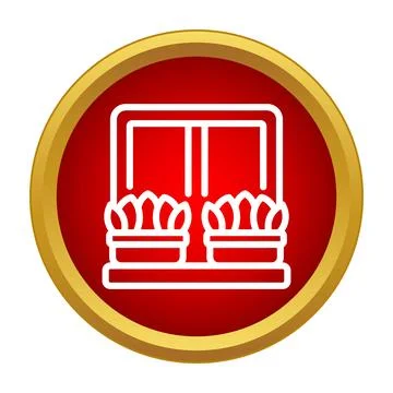 Window icon with flower boxes on windowsill Stock Illustration