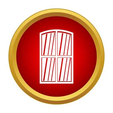Window icon inside a red circle with gold border Illustrazione stock