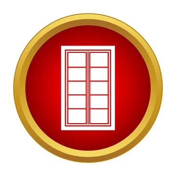 Window icon multiple panes red circle gold rim Illustrazione stock