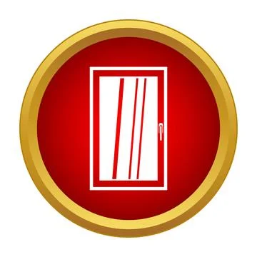 Window icon on red circle button with golden frame Stock Illustration