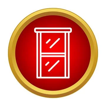 Window icon in a red circle with golden frame Stock Illustration