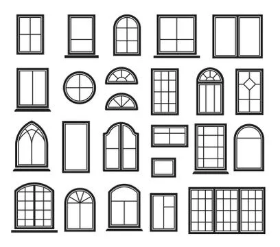Window icon set. Vector symbol in outline flat style isolated on white Stock Illustration