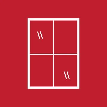 Window icon. Vector illustration. White on red background. EPS 10. Stock Illustration