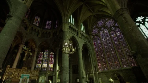 Window inside Dinant Cathedral Stock Footage 94287416