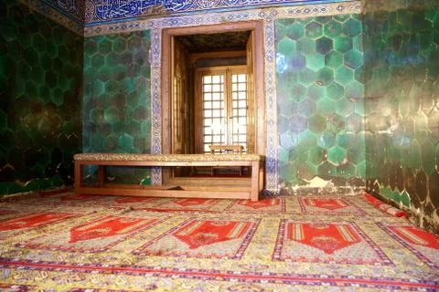 Window inside green mosque Stock Photos