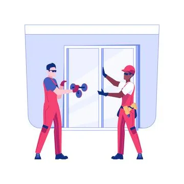 Window installation isolated concept vector illustration. Ilustración de archivo