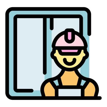 Window installer installing a new window in a house Stock Illustration