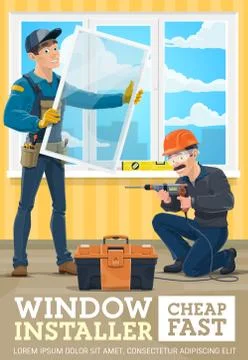 Window installer service vector advertising banner Stock Illustration