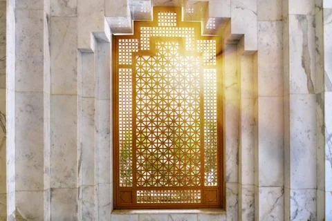 Window interior element in an arab hotel in the middle East. Pattern shutters Foto stock