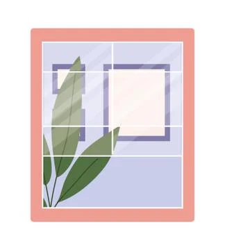 Window with interior view of plant and frames vector design Stock Illustration