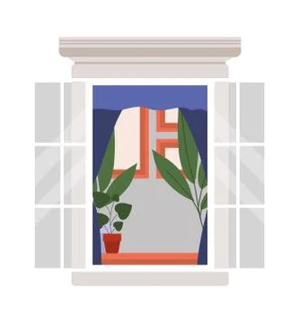 Window with interior view of plants and frames vector design Illustrazione stock