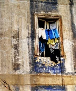 Window with laundry Stock Photos