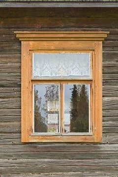 Window on log wall. Stock Photos