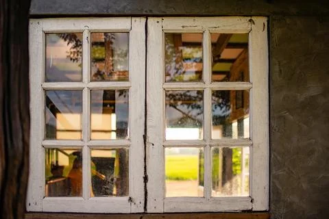 The window looking out to the rice fields Stock Photos