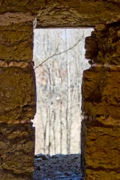 Window loophole in a brick wall Stock Photos