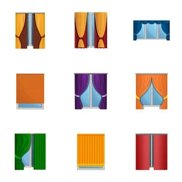 Window louvers icon set, cartoon style Illustration