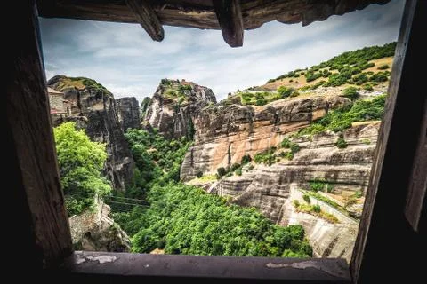 Window to Meteora. Artistic interpretation of a window to the gods. Artistic  Stock Photos