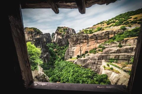 Window to Meteora. Artistic interpretation of a window to the gods. Artistic  Stock Photos