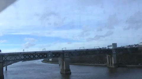 From window of Metro, underground train, as it crosses the river Tyne Stock Footage 1080174