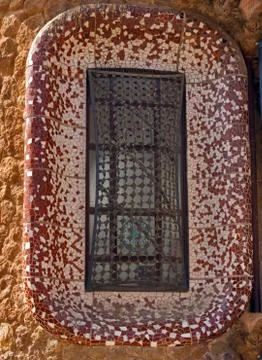 Window mosaic tile grunge background Barcelona. 스톡 사진
