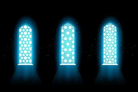 Window of mosque with arabic grating pattern, stained-glass window with lac.. 스톡 일러스트