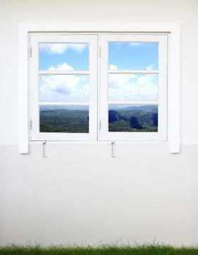 Window with mountain and sky view Stock Illustration