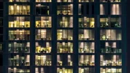 Window Of The Multi-Storey Building Of Glass And Steel Lighting And People Stock Footage