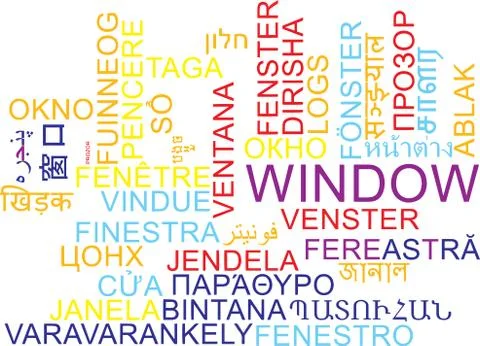 Window multilanguage wordcloud background concept Stock Illustration