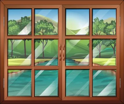 A window near the flowing river Stock Illustration