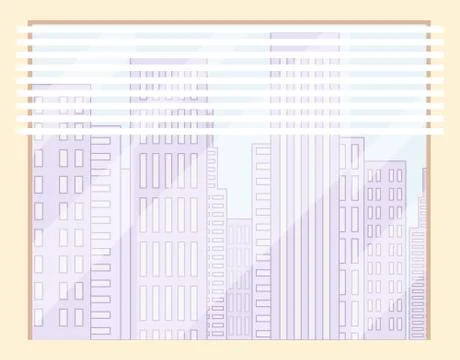 Window in office or home, window with jalousie, city buildings at background Ilustración de archivo