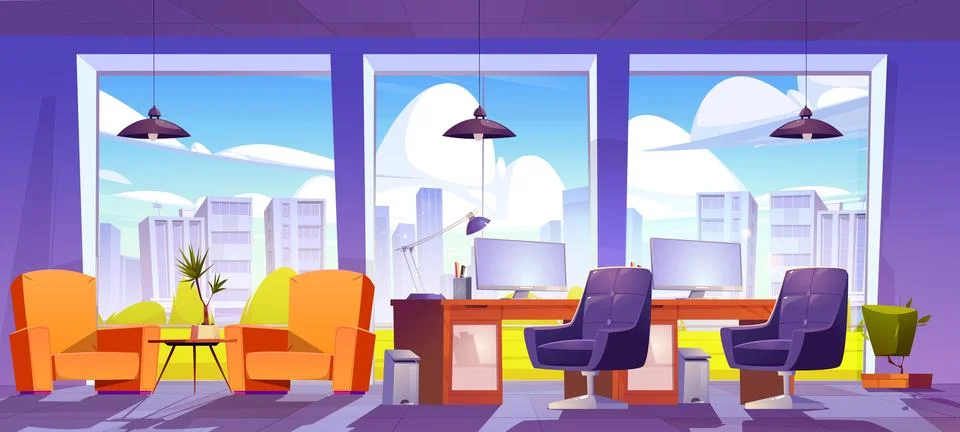 Window in office room for work on computer design Stock Illustration
