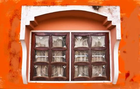 Window on old brick wall. Stock Photos