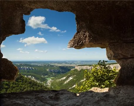 Window from old mountain cave Foto stock