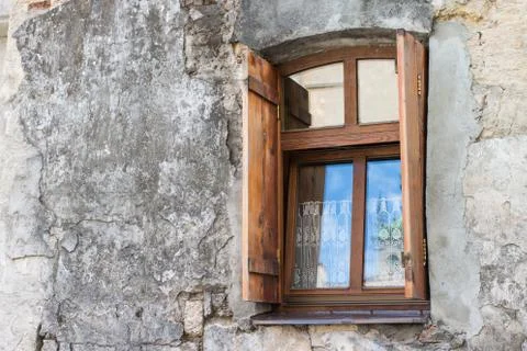 The window at the old wall Stock Photos