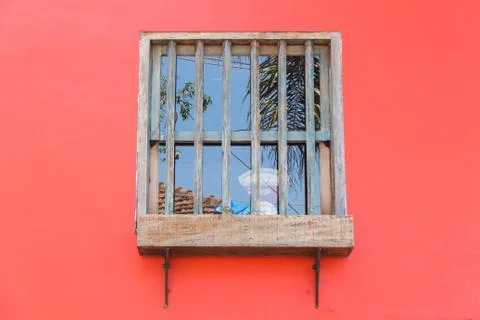 Window with an old weight scale Stock Photos