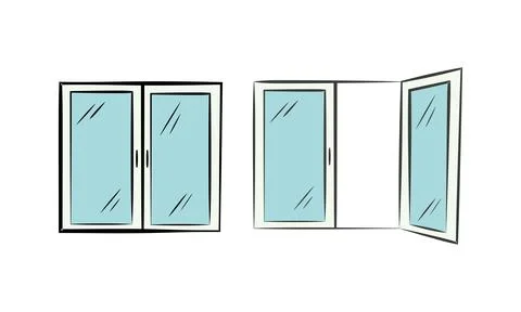 Window open and close sketch, hand drawing vector illustration isolated on white Ilustración de archivo