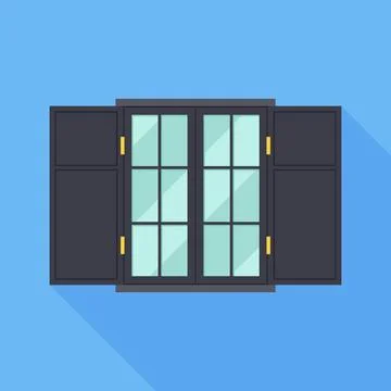 Window with Open Shutters Flat Icon on Blue Background Stock Illustration