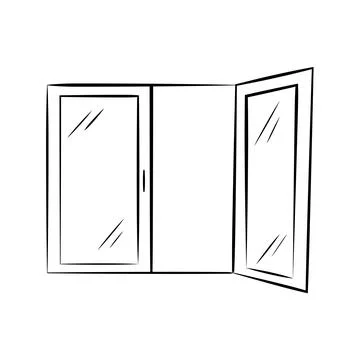 Window open sketch, hand drawing vector illustration isolated on white Stock Illustration