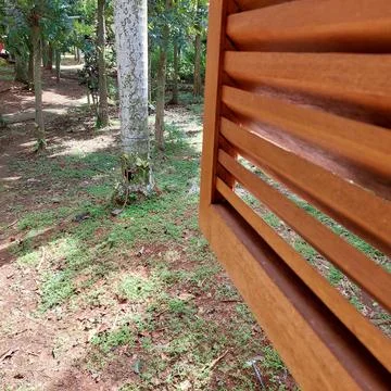 The window opened to a garden view Stock Photos