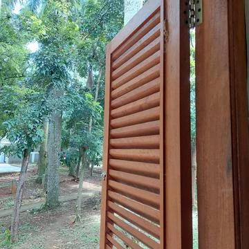 The window opened to a garden view Stock Photos