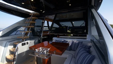 Window opening electronically on a yacht. Stock Footage 121143311