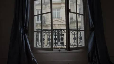 Window opening on parisian building facade Stock Footage 306582484