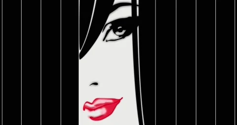 A window opens, and there is the face of a beautiful girl.  Animation 4k Stock Footage 154448514