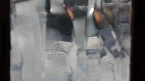 A window opens with a beautiful snowy pattern Stock Footage 87239981