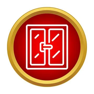 Window outline icon within red circle with gold border Stock Illustration