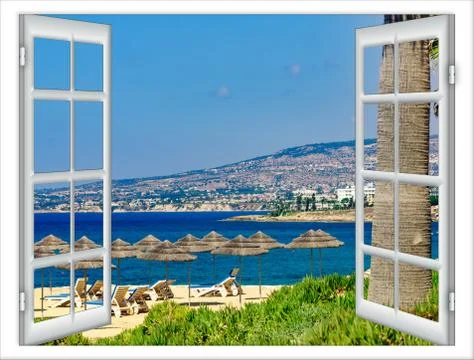 Window overlooking the beach Foto stock